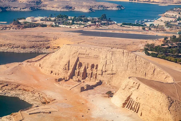 Aerial View Great Temple Pharaoh Rameses Small Temple Hathor Queen — Stock Photo, Image