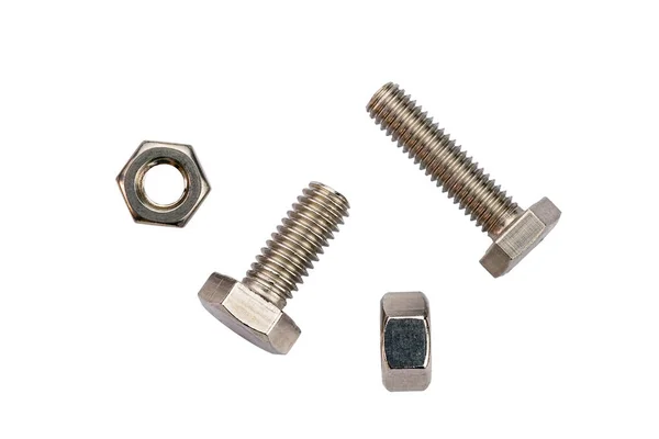 Top View Stainless Steel Screws Nuts Isolated White Background Clipping — стоковое фото