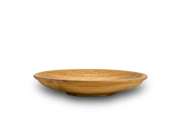 Side View Small Wooden Plate White Background Clipping Path — Stock Photo, Image