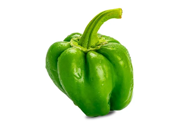 Single Fresh Green Bell Pepper Paprika Capsicum Isolated White Background — Stockfoto