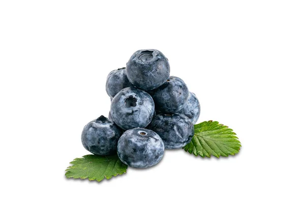 Pile Fresh Blueberry Green Leaves Isolated White Background Clipping Path — Stockfoto