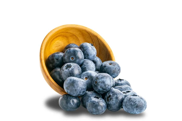 Pile Fresh Blueberry Wooden Bowl Isolated White Background Clipping Path — 스톡 사진