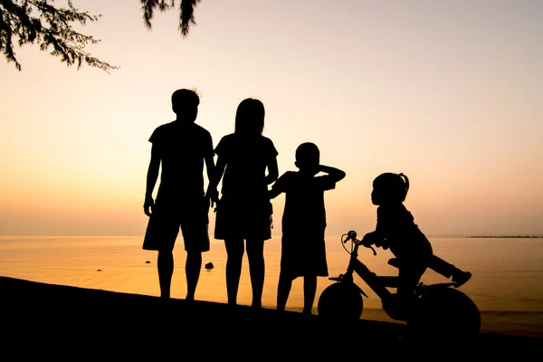 Silhouette of family on the beach — Stock Photo, Image