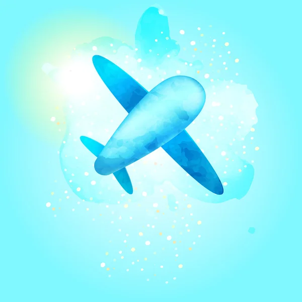 Avion voler dans le ciel bleu ensoleillé — Image vectorielle