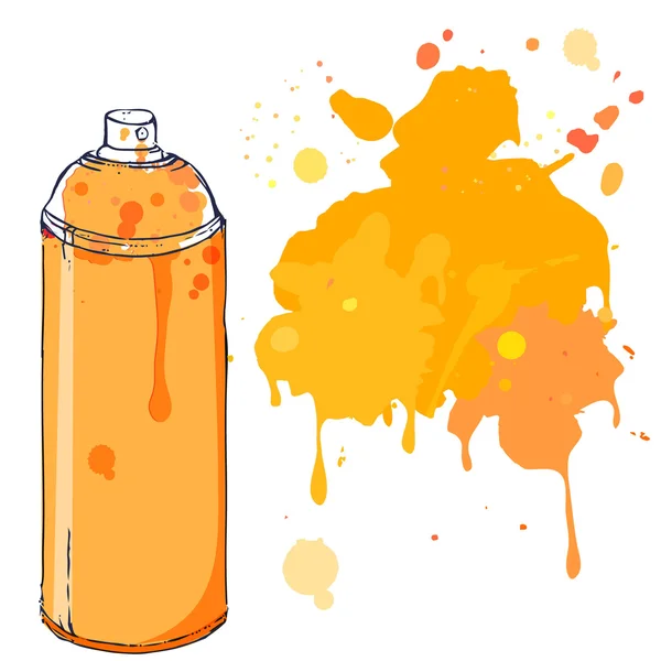 Tinta spray de graffiti laranja pode com lugar de respingo para texto. ilustração vetorial. — Vetor de Stock