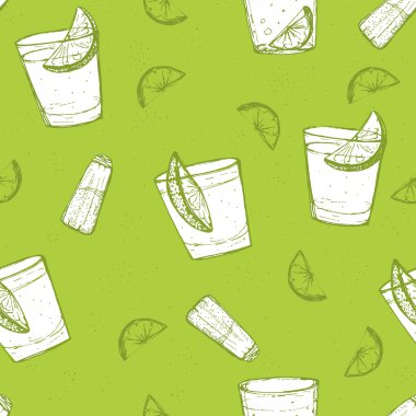 sorunsuz kısa içecekler desen vektör. limon ve tuz ile çizili tequila
