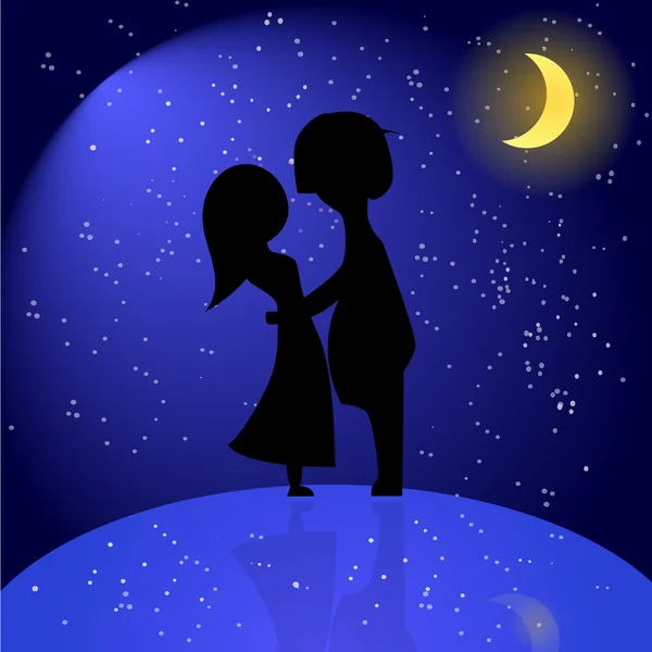 Silhouette of romantic couple at night. Vector illustration of l — Stock Vector