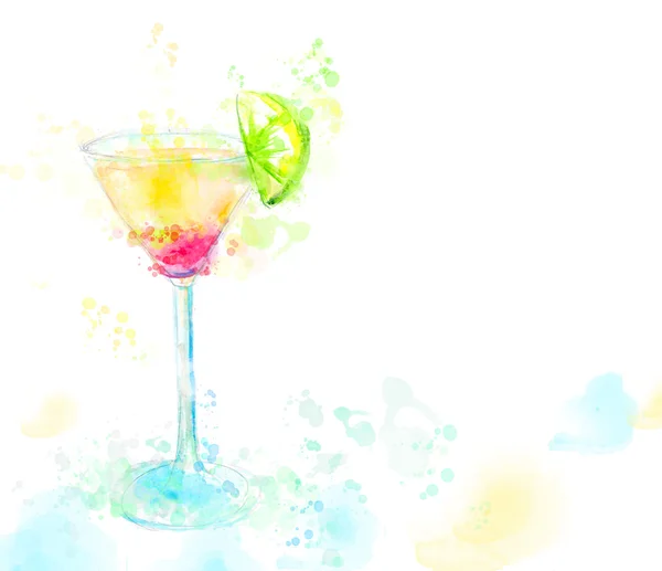 Watercolor illustration of cocktail tequila sunrise, raster image — Stock Photo, Image