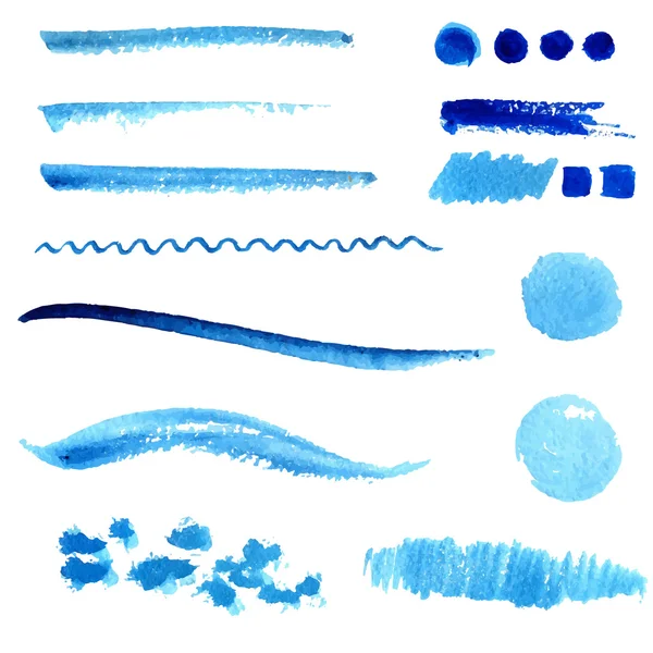 Conjunto de traços de tinta azul e manchas. elementos de design coleção vector — Vetor de Stock