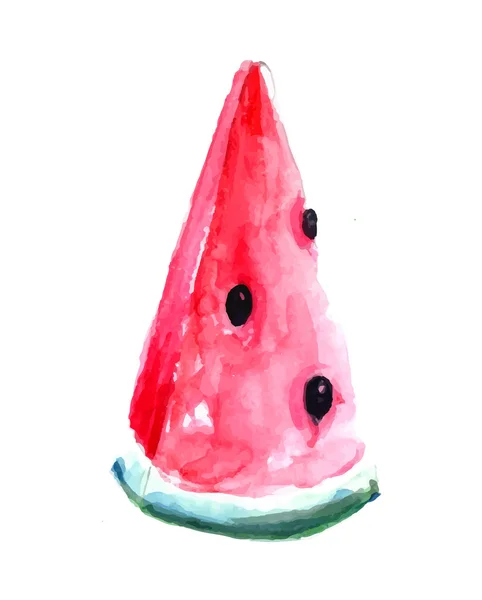 Stück rote Wassermelone mit Samen. Aquarell Vektor-illustration. — Stockvektor