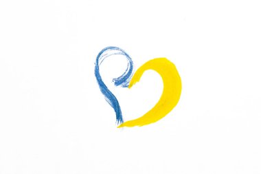 Beyaz arka planda Ukrayna bayrağı çizilmiş. İzole et