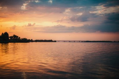 Summer sunny evening on the banks of the Dnieper River