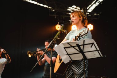 Performance of a cover group of musicians at a rock festival in the city of Cherkasy, Ukraine. June 1, 2019.