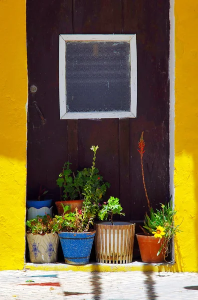 Kapının üzerinde vazolar — Stok fotoğraf