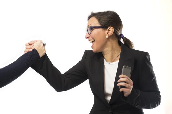 Mulher de negócios comemorando — Fotografia de Stock