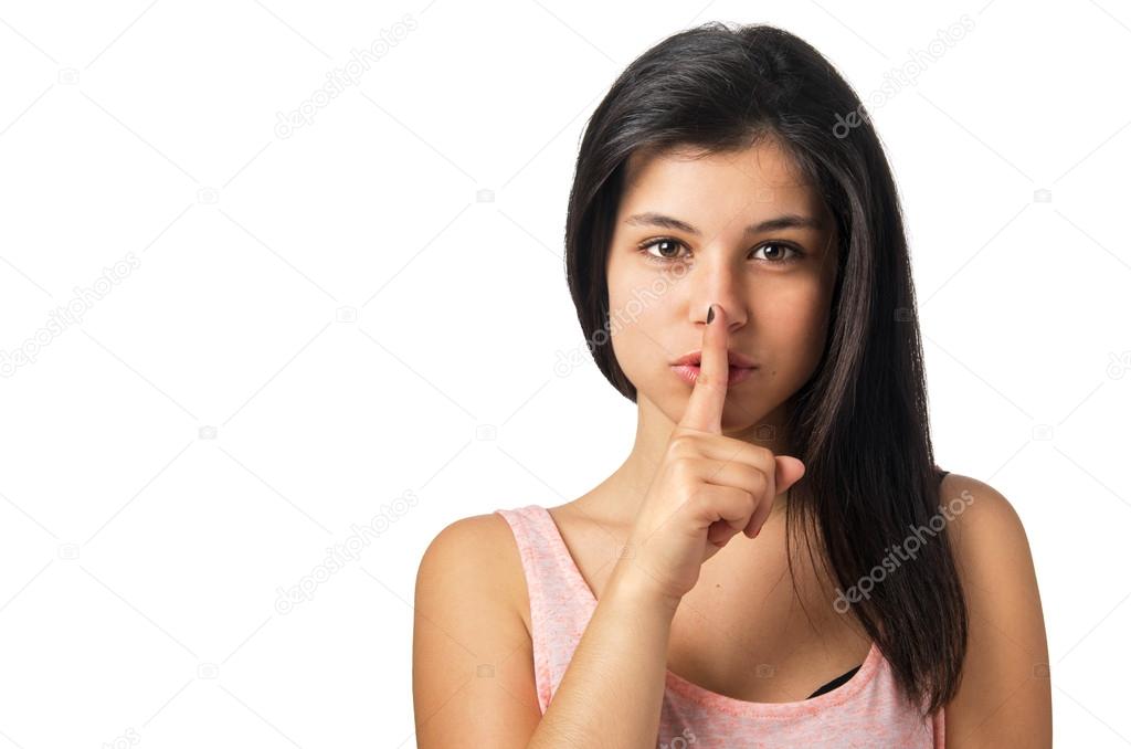 Girl with silence sign
