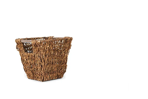Wicker Basket White Background Copy Space — Stock Photo, Image