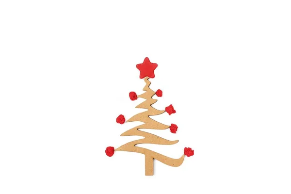Uma Árvore Natal Madeira Sobre Fundo Branco — Fotografia de Stock