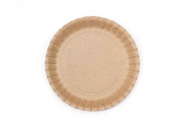 Disposable Cardboard Plate White Background Copy Space — Stock Photo, Image