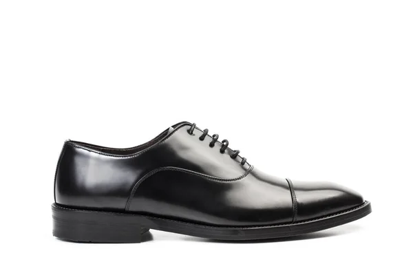 Ein Schwarzer Oxford Schuh Isoliert Auf Weißem Hintergrund Einer Seitenansicht — Stockfoto