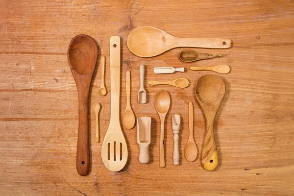 Wooden Spoons Wooden Table Top View — Foto de Stock