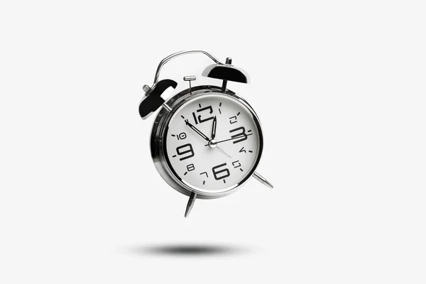 Bell Alarm Clock Floating White Background Copy Space — Stockfoto