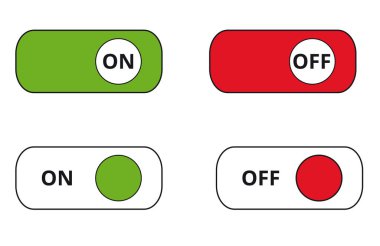 Beyaz arkaplanda kırmızı ve yeşil düğmeleri aç ve kapat