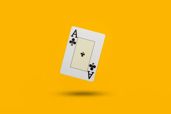 Ace Clver Card Floating Yellow Background Copy Space — Stock Photo, Image