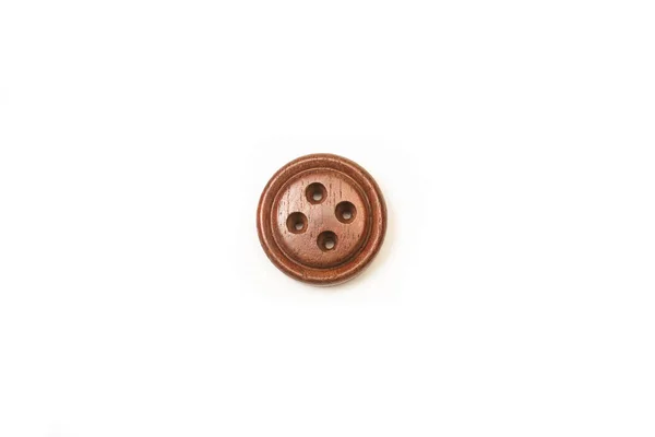 Brown Sewing Button White Background Copy Space — Stockfoto