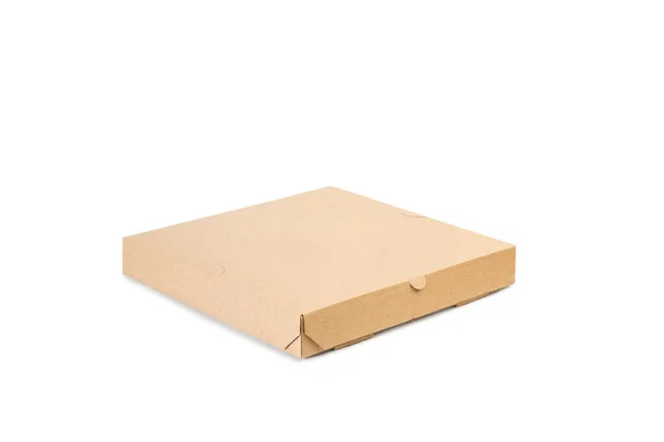 Коричневая Картонная Коробка Пиццы Белом Фоне Копировальным Местом — стоковое фото