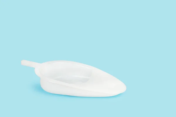 White Plastic Urinary Bedpan Light Blue Background Copy Space — Stock Photo, Image