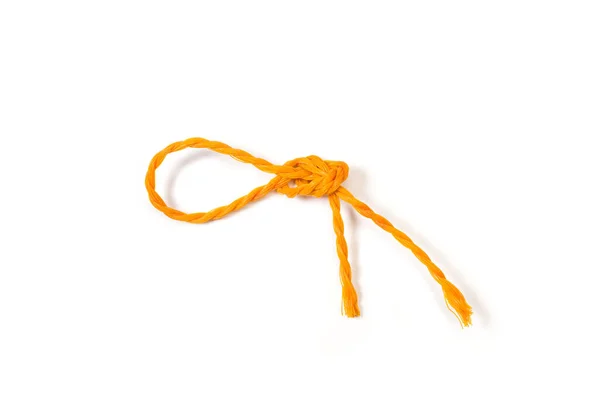 Oranje Plastic Touw Met Een Knoop Een Witte Achtergrond Met — Stockfoto