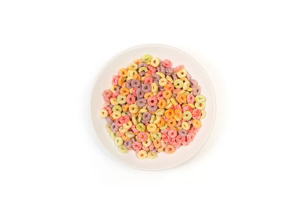 Cereales Color Sabor Fruta Plato Blanco Sobre Fondo Blanco Una — Foto de Stock
