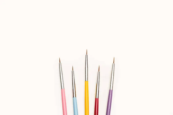 Thin Artistic Paintbrushes White Background Copy Space — ストック写真