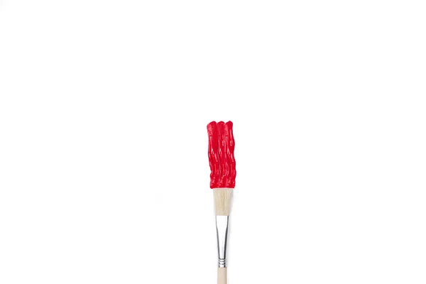 Artistic Paintbrush Red Paint Stroke White Background Copy Space — Zdjęcie stockowe