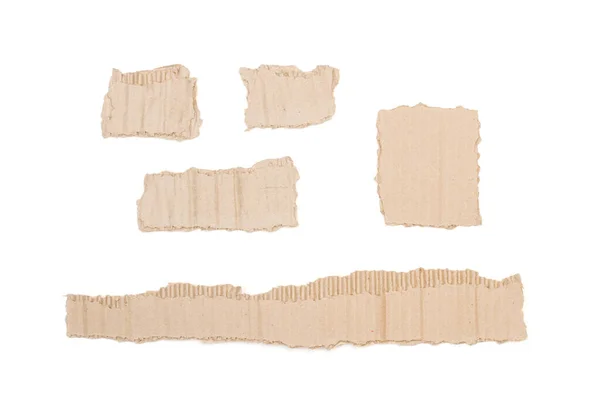 Ripped Pieces Cardboard White Background Copy Space — Stockfoto