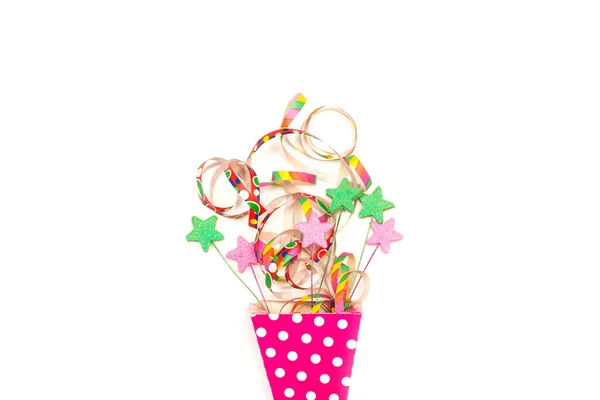 Colored Garland Colored Stars Pink White Polka Dots Bucket White — Foto Stock