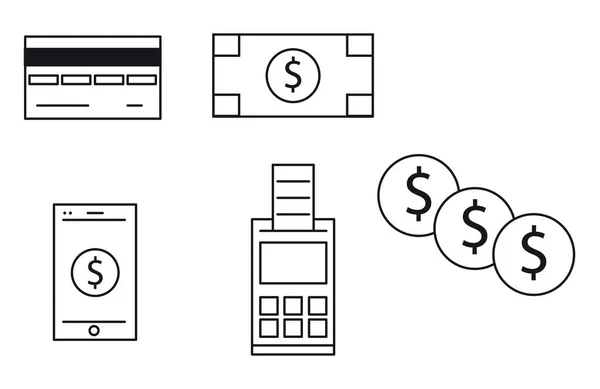 Zeichnung Von Zahlungsmethoden Schwarzen Linien Auf Weißem Hintergrund — Stockfoto