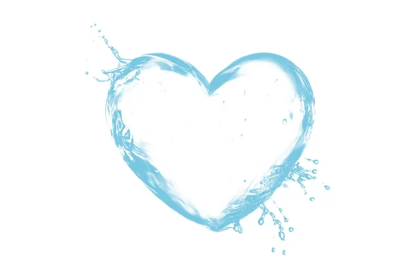 Blue Water Splash Heart Shape White Background Copy Space — Fotografia de Stock