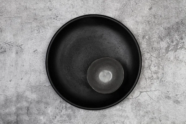 Black Dish Dark Bowl Stone Background Top View — Foto Stock