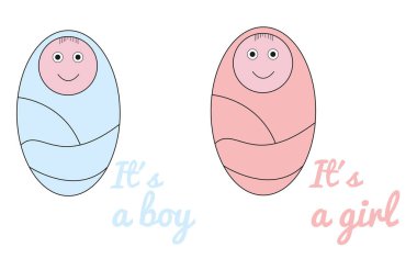 It is a boy and it is a girl greeting card on a white background