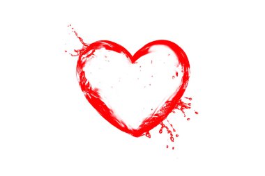 Red water splash heart shape on a white background with copy space