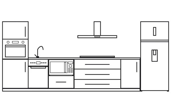 Drawing Kitchen Front Black Lines White Background — Stock Photo, Image