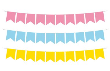 Beyaz arkaplanda boş pembe, açık mavi ve sarı flamalar.