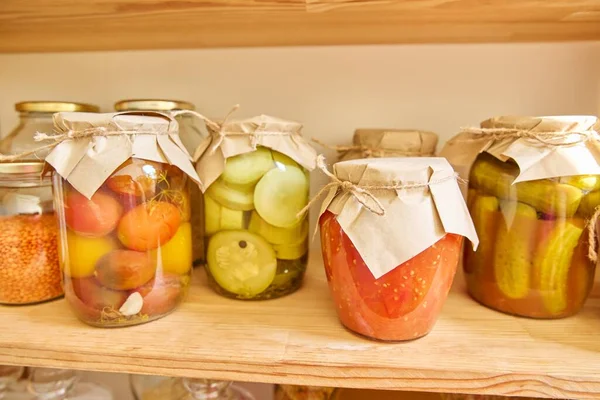 Armazenamento Alimentos Cozinha Despensa Legumes Enlatados Conserva Frutas Prateleira Cozinhar — Fotografia de Stock