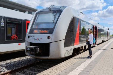 11.07.2022, Germany, Tangermunde. Train at the railway station, on a summer day