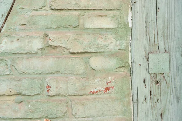Vintage Old Texture Background Outdoor Painted Green Mint Olive Brick — Stock Photo, Image