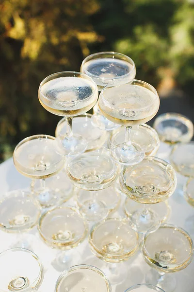 Hermosa colina con champán en el banquete para los recién casados —  Fotos de Stock
