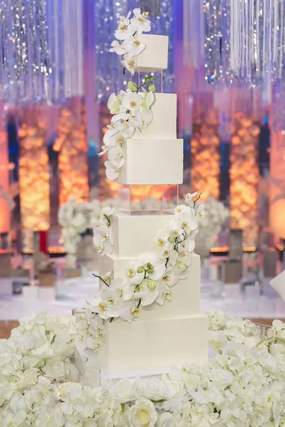 Beautiful wedding cake for the newlyweds at the wedding. A birthday cake at a banquet