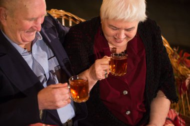 Büyükbabam ve büyükannem parkta çay içerler.